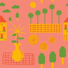 Romantic countryside landscape Vector seamless background