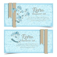 Vintage flowers banners set with text field N6