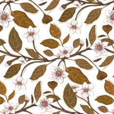 White Flowers on Twig Seamless Pattern N4