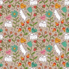 Seamless floral pattern with cute bunnies