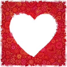 White painted heart on red ornate background