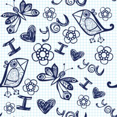 Romantic floral seamless texture on lined paper