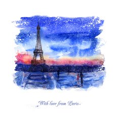 Watercolor landscape With love from Paris