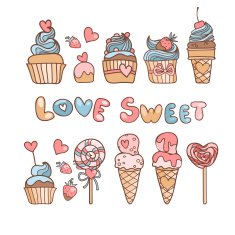 Vector set of sweets and sweet sign N2