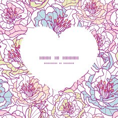 Vector colorful line art flowers heart silhouette pattern frame