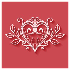 Deco Floral Heart on Red Background Design element N25