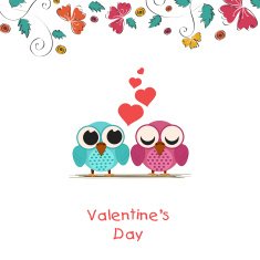Valentine's Day greeting card with owls couple