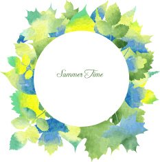 Floral template with green leaves by watercolor