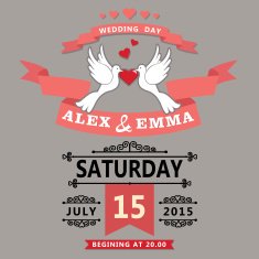 Wedding invitation with cartoon pigeons N2
