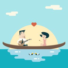 Love Male and Female on Gondola Cartoon Characters Valentine's N2