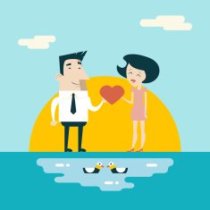 Love Male and Female Cartoon Characters Valentine's Day Icons