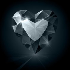 Black shiny diamond heart shape on black background N2