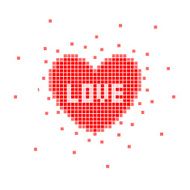 Pixel heart with love word