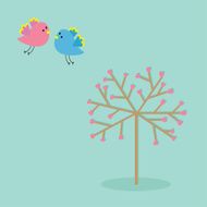 Love tree with hearts and bird Flat design