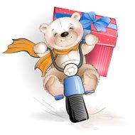 Bear goes with the gift in box on motorcycle N2