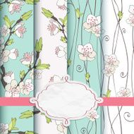 Cherry branch in blossom Set of four vector backgrounds