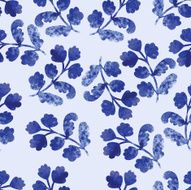 Watercolor blue pattern with leaves