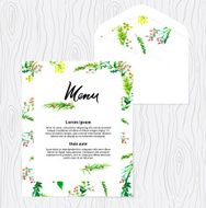 Menu and envelope template with floral design