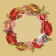 Wreath of roses and butterflies valentines day Vector illustration