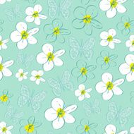 Seamless pattern with white flowers on a blue background vector