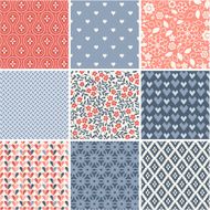 Seamless patterns collection with hearts and flowers N2