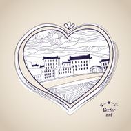 Pen drawing native style heart shape witn urban art