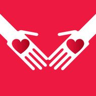 Silhouette touching hands with hearts
