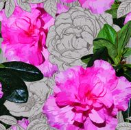 Seamless pattern with azaleas and texture of wood N2