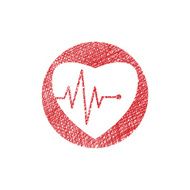 Cardiology icon with heart and cardiogram hand drawn vector