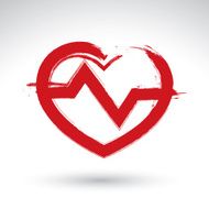 Hand drawn red heart icon brushed sign with ecg