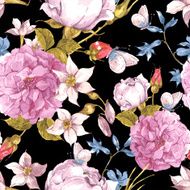 Floral Seamless Vintage Background with Roses N4