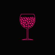 Wine glass with pink hearts inside Black background