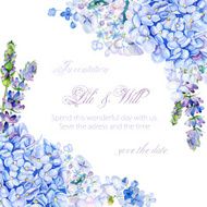 Frame of watercolor blue hydrangea lavender N3