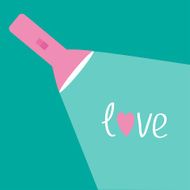 Pink flashlight and ray of light Flat design Love card
