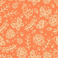 orange birds and butterflies