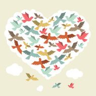 Sky background with stylized color flying birds