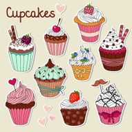 Sweet cupcakes Colorful tasty vector set N2