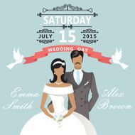 Cute flat bride and groom Retro Wedding invitation