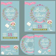Cute bridal shower design template set with flowers N2