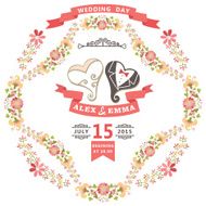 Cute wedding invitation with stylized heart and floral frame
