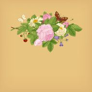 Summer vector vintage card with floral bouquet