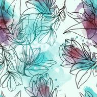 watercolor and digital seamless pattern with flowers