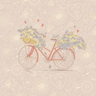 Cute vintage illustration with a bike and flowers N2