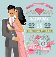 Cute wedding invitation with floral element bride groom