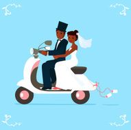 newlywed bride and groom on a scooter
