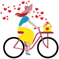 Girl on Bike with Flowing Hearts