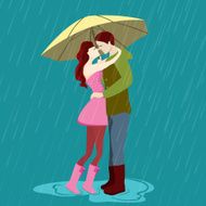 Young couple under the umbrella