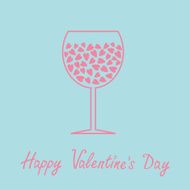 Wine glass with hearts inside Love card in flat design