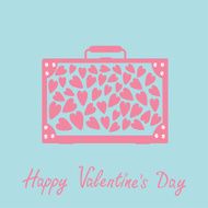 Big suitcase with hearts Isolated Valentines Day card Pink Flat