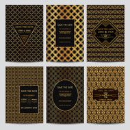 Set of Wedding Invitation Cards - Art Deco Vintage Style